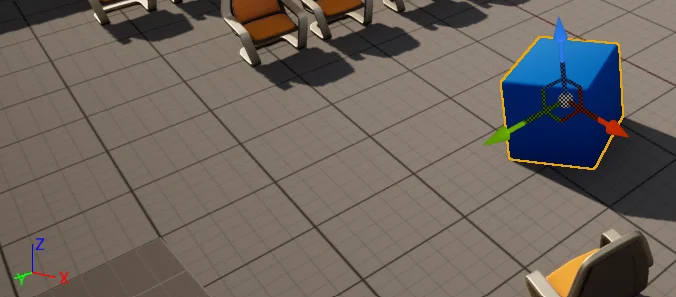 Se muestra una imagen con los Ejes Y, X y Z dentro de la interfaz de Unreal Engine 5